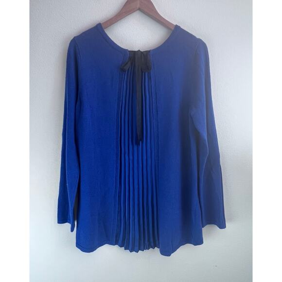 Soft Surroundings Blue Wool Blend Sweater Long Sleeve Pleated Ribbon Tie Size PM - Picture 2 of 8